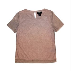 Liz Claiborne Career Pink Floral Lace Short Sleeve Blouse Shirt Top Size PS